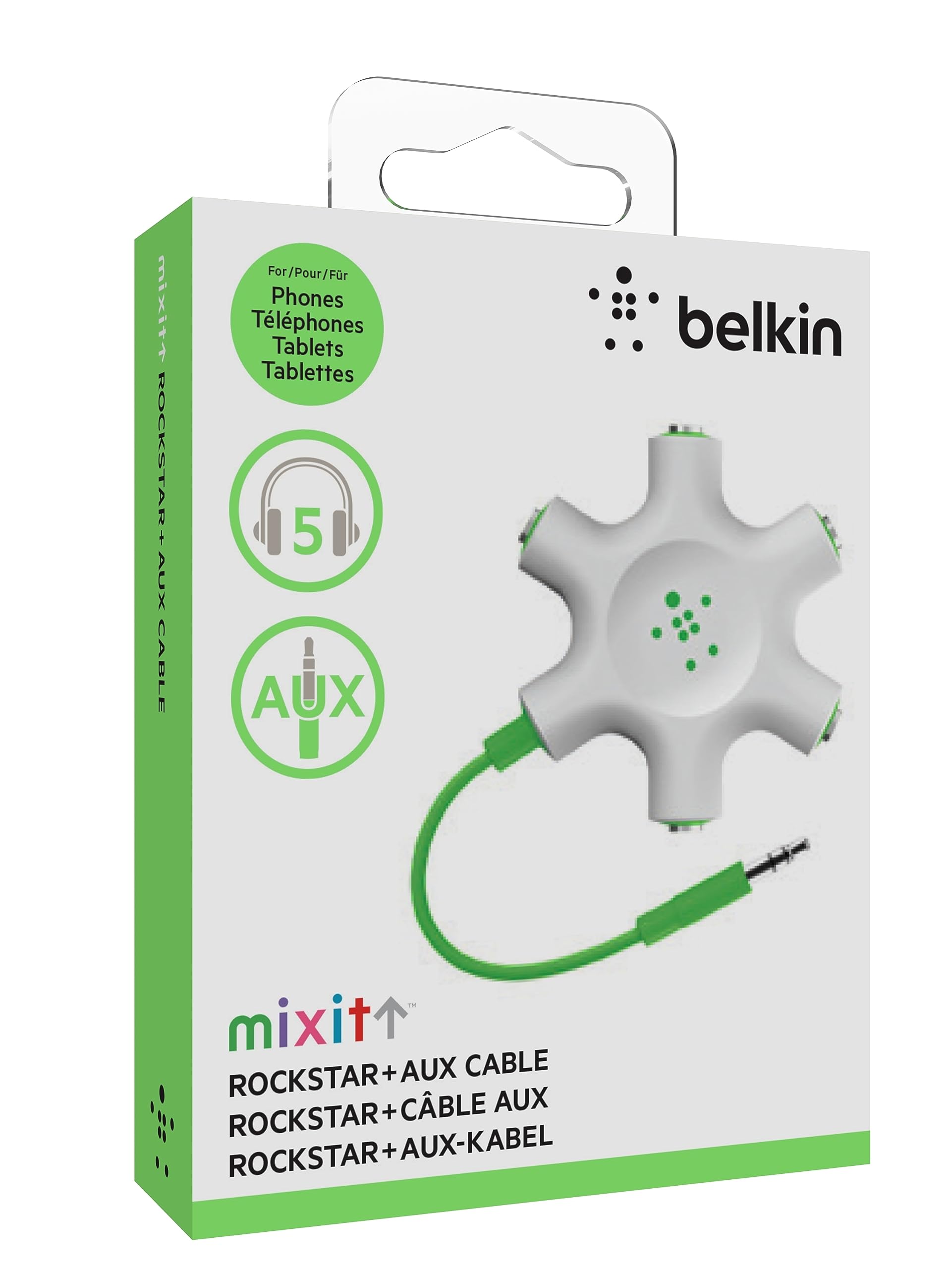 Foto 3 pulgar | Divisor De Auriculares Belkin Rockstar 5-jack Multi Light Green - Venta Internacional.