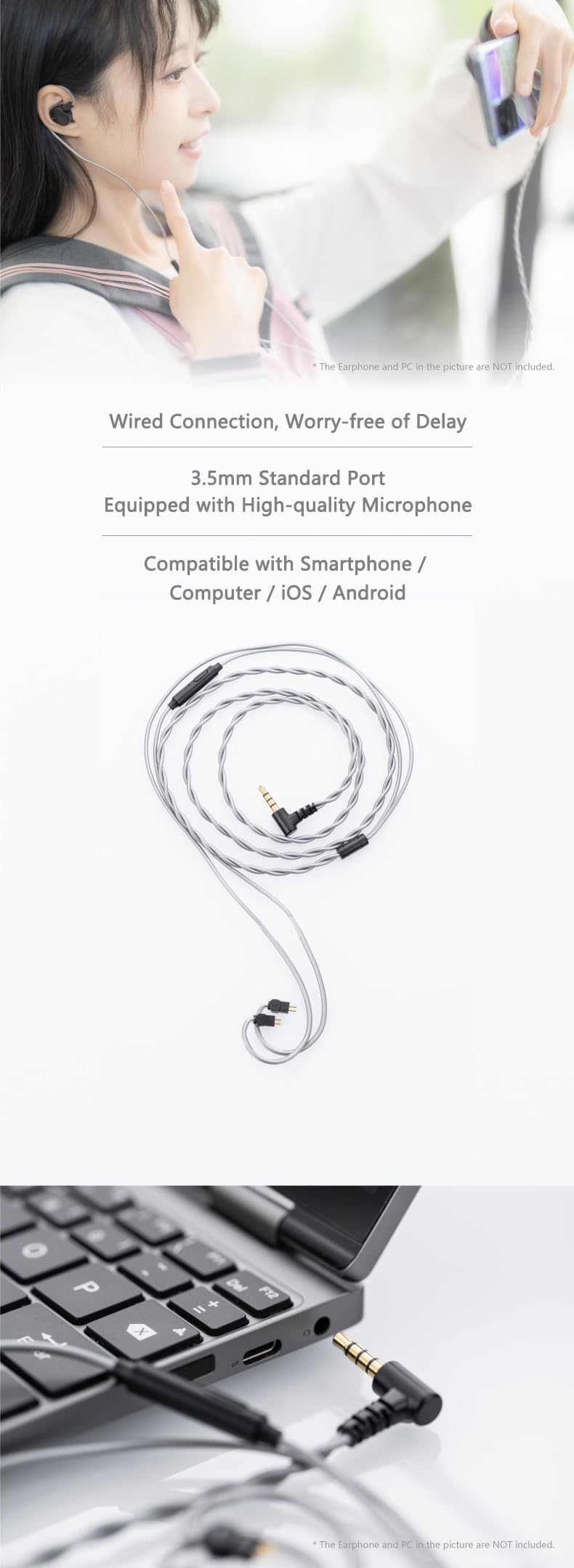 Foto 4 | Cable De Micrófono Moondrop Mc1 De 3,5 Mm, Mejora De Auriculares De 0,78 Mm A 2 Pines - Venta Internacional.