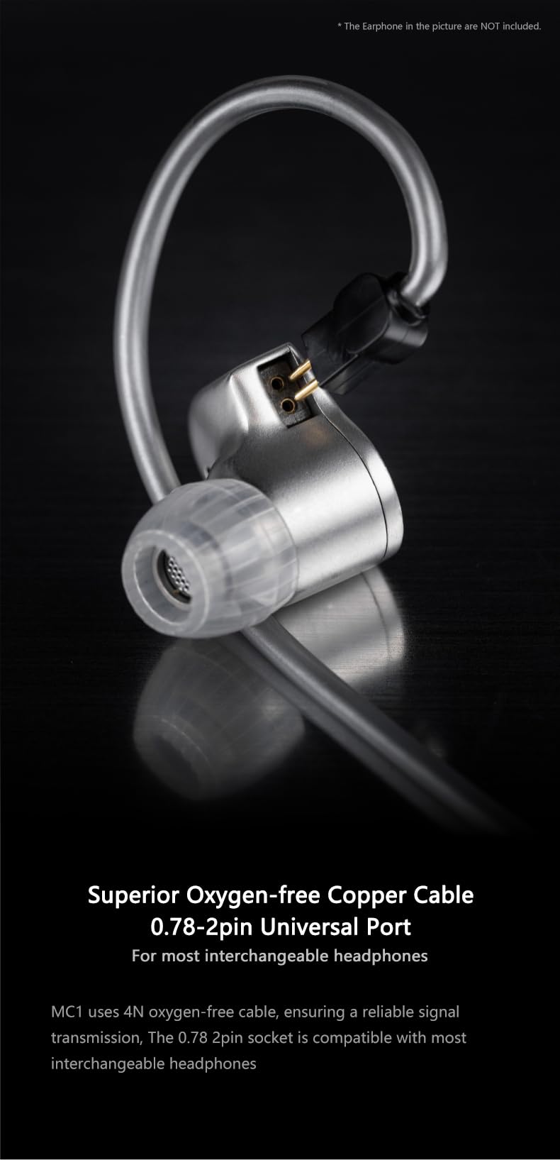 Foto 5 | Cable De Micrófono Moondrop Mc1 De 3,5 Mm, Mejora De Auriculares De 0,78 Mm A 2 Pines - Venta Internacional.