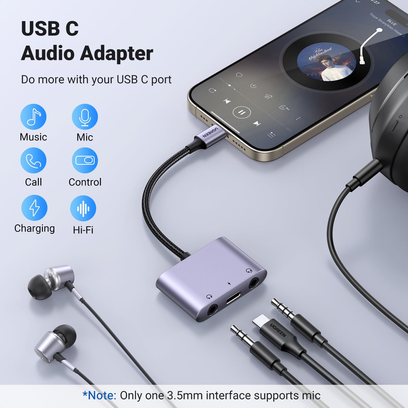 Foto 7 | Divisor De Auriculares Ugreen De 3,5 Mm, 2 Hembras A 1 Macho Con Usb-c - Venta Internacional.