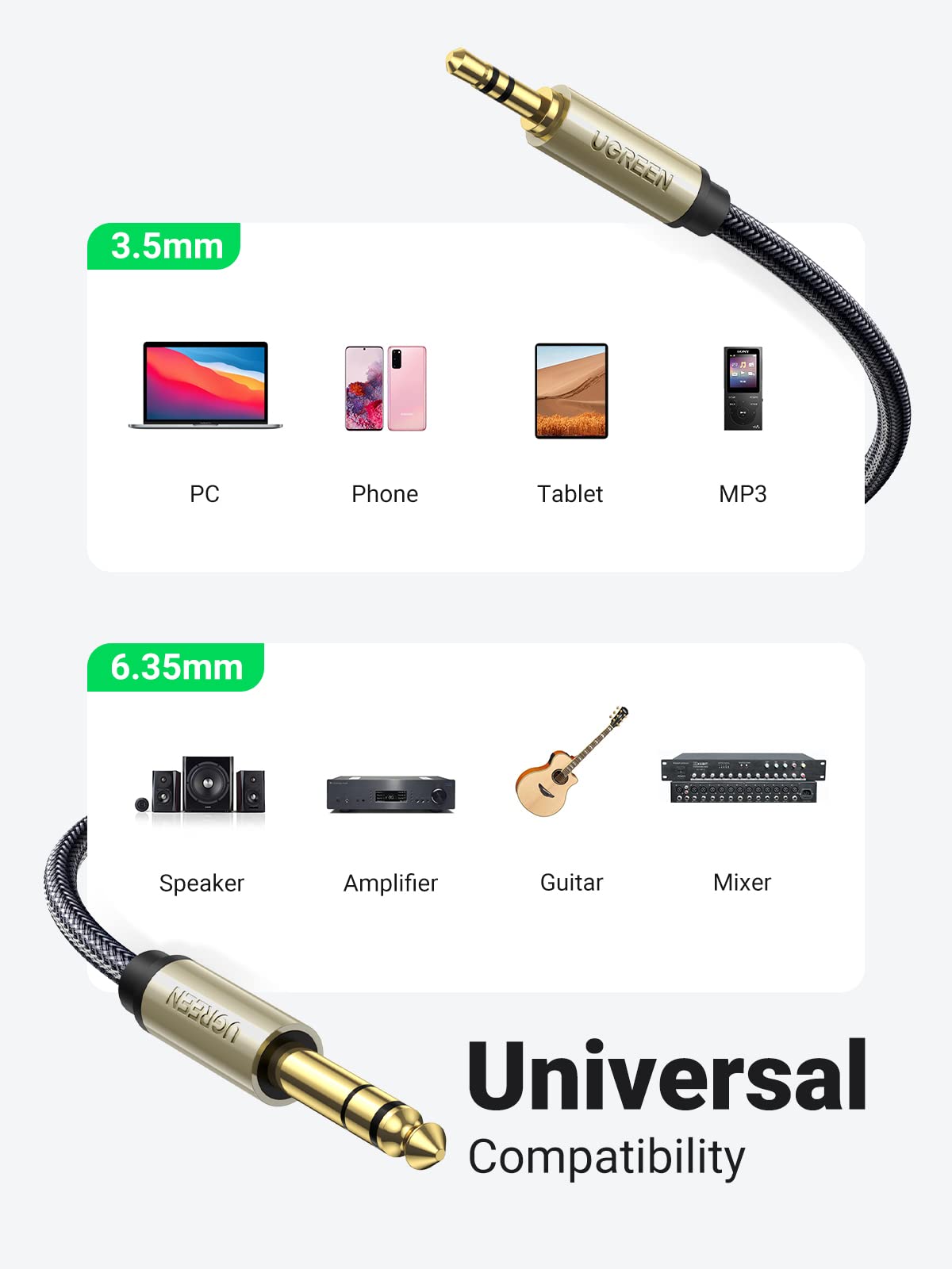 Foto 5 | Cable De Audio Ugreen De 6,35 Mm 1/4 Macho A 3,5 Mm 1/8 Macho 1 M - Venta Internacional.