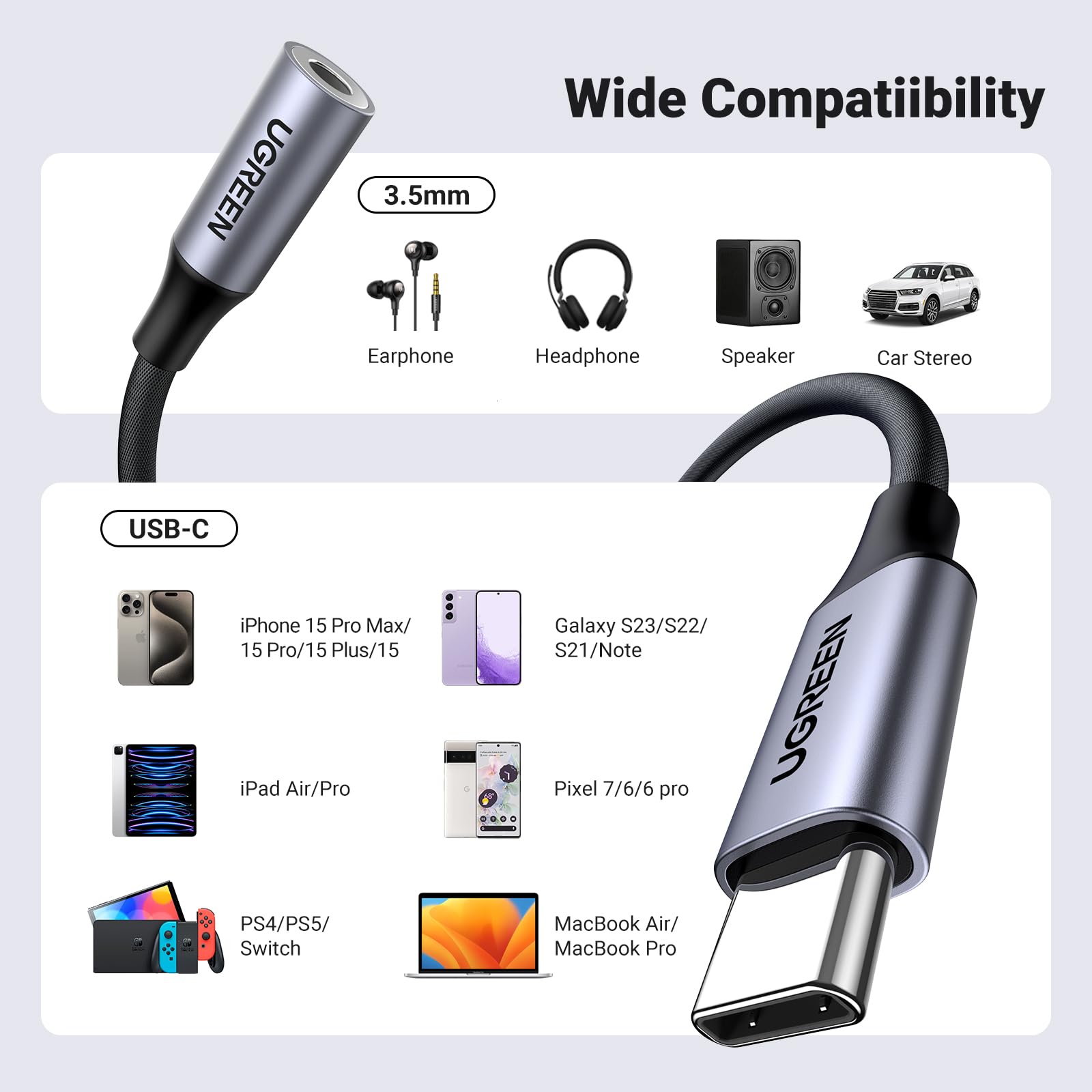 Foto 8 pulgar | Adaptador De Audio Usb C A 3,5 Mm Ugreen Para Iphone Ipad Gris - Venta Internacional.