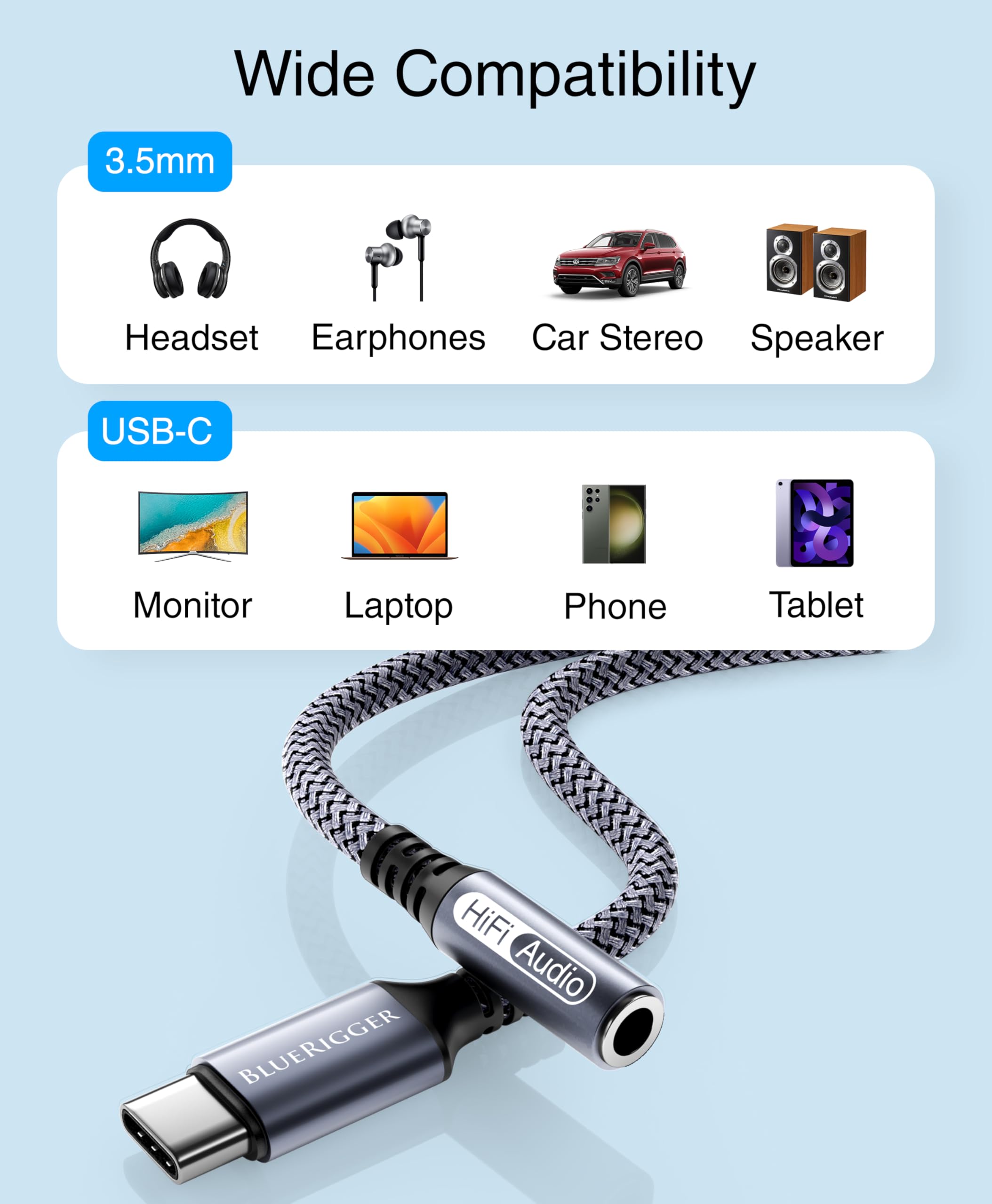 Foto 8 pulgar | Cable Adaptador De Audio Bluerigger Usb C A 3,5 Mm Hembra De 1 M - Venta Internacional.