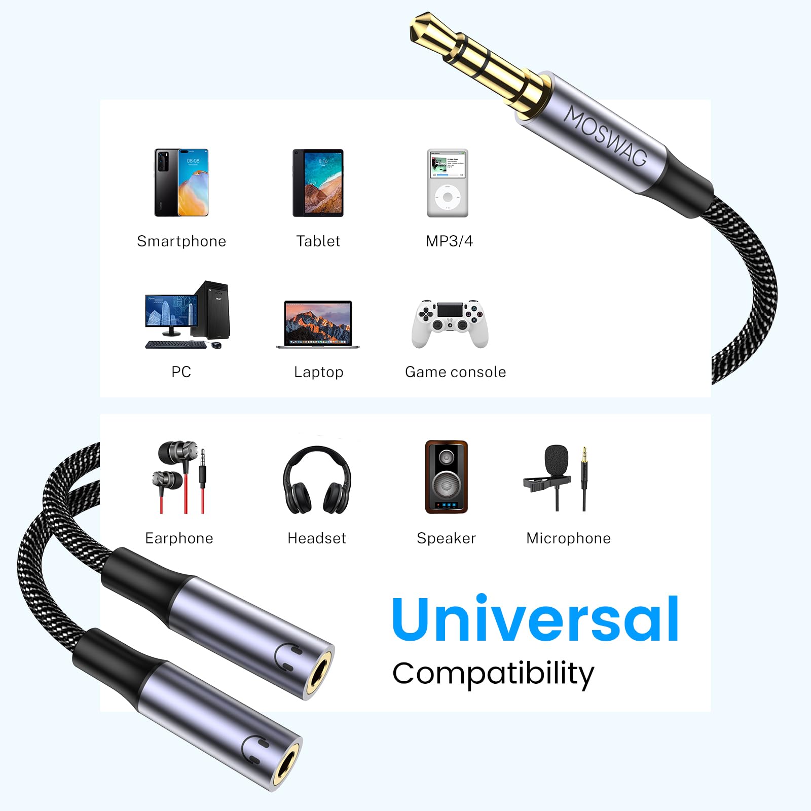 Foto 5 pulgar | Divisor De Auriculares Moswag Estéreo De 3,5 Mm A Doble Hembra De 3,5 Mm - Venta Internacional.