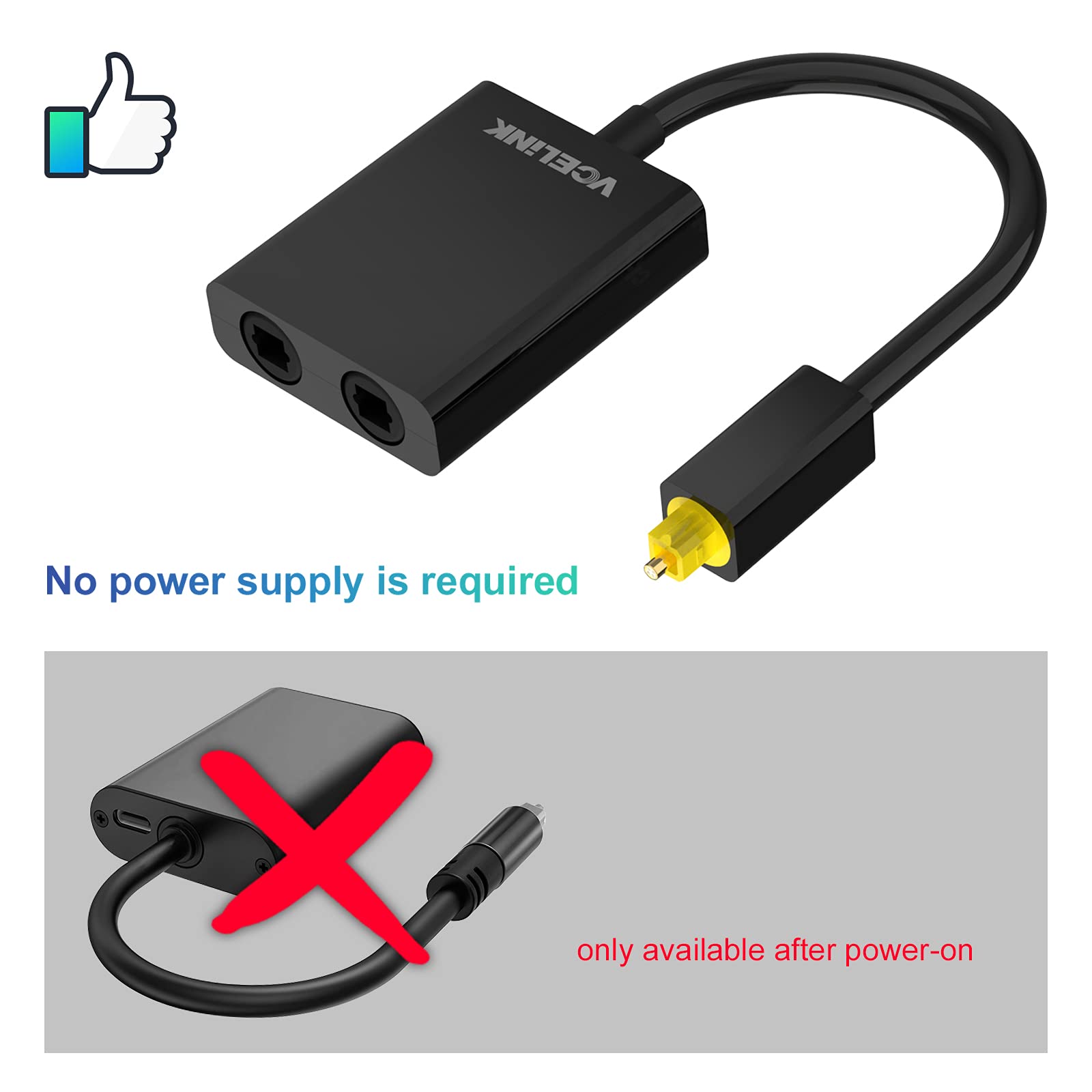 Foto 6 | Divisor De Cable Óptico Vcelink Fiber 1 Entrada 2 Salidas Toslink Negro - Venta Internacional.