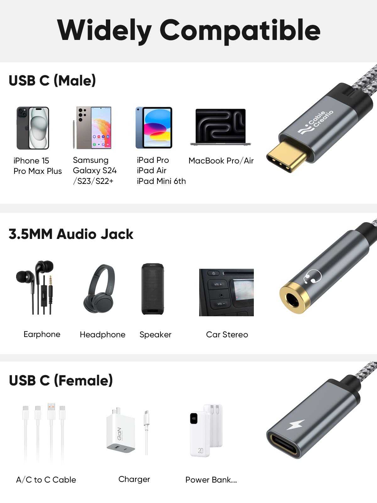 Foto 8 pulgar | Adaptador Cablecreation Usb C A Auriculares De 3 5 Mm Con Pd De 100 W - Venta Internacional.