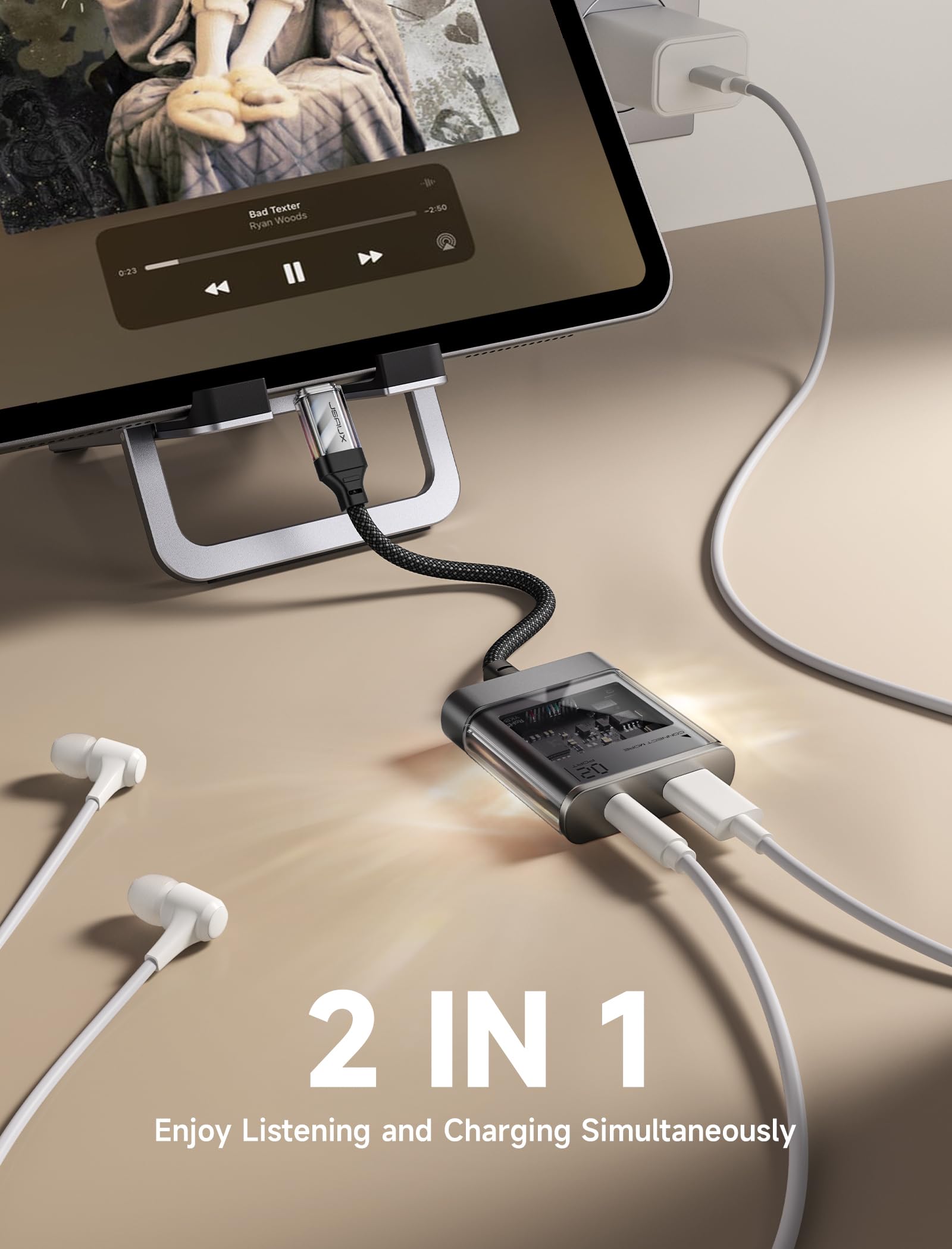 Foto 3 | Adaptador Usb C A 3 5 Mm Para Auriculares Y Cargador Jsaux - Venta Internacional.