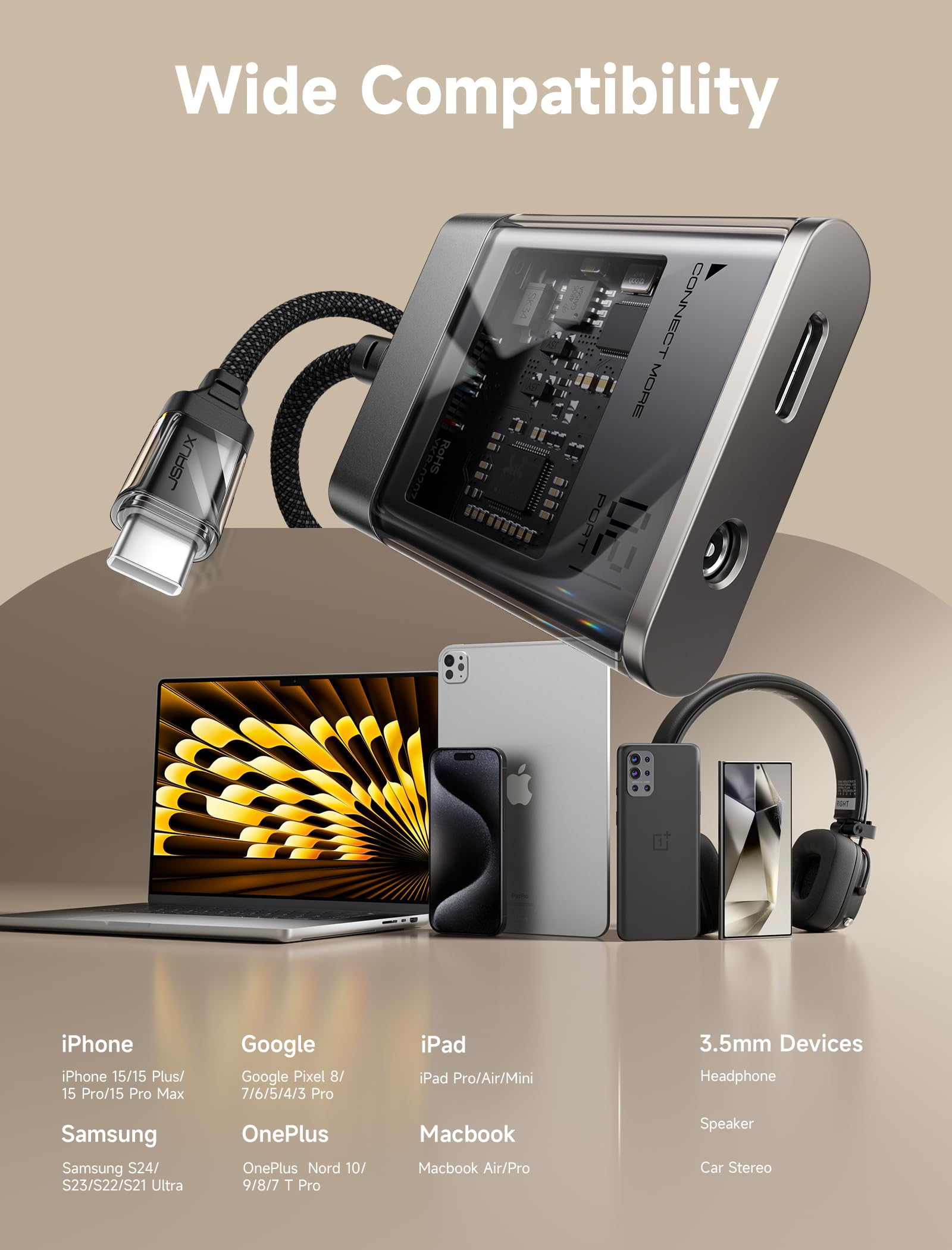 Foto 7 | Adaptador Usb C A 3 5 Mm Para Auriculares Y Cargador Jsaux - Venta Internacional.