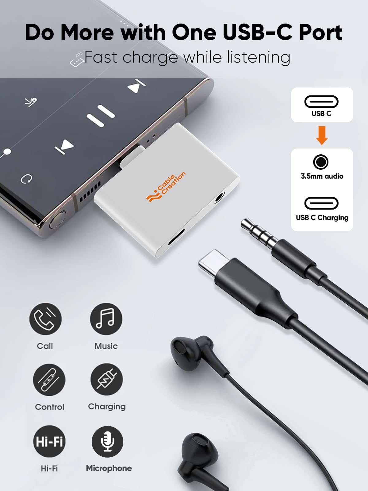 Foto 4 pulgar | Adaptador Cablecreation Usb C A Audio Y Cargador Rápido Pd 100w - Venta Internacional.