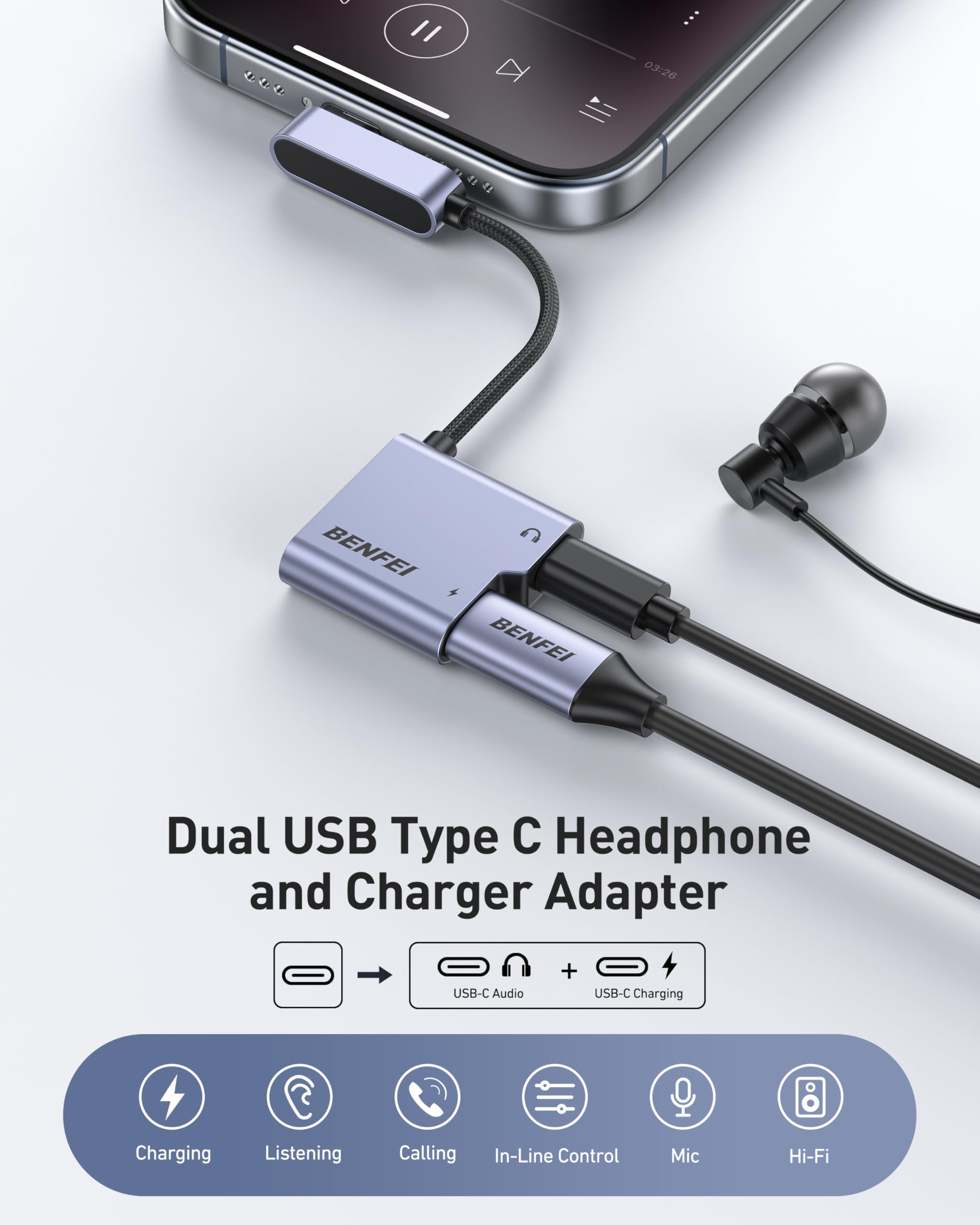 Foto 3 pulgar | Divisor Usb C Benfei De 1 Entrada Y 2 Salidas Con Carga Rápida Para Iphone De 60 W - Venta Internacional.