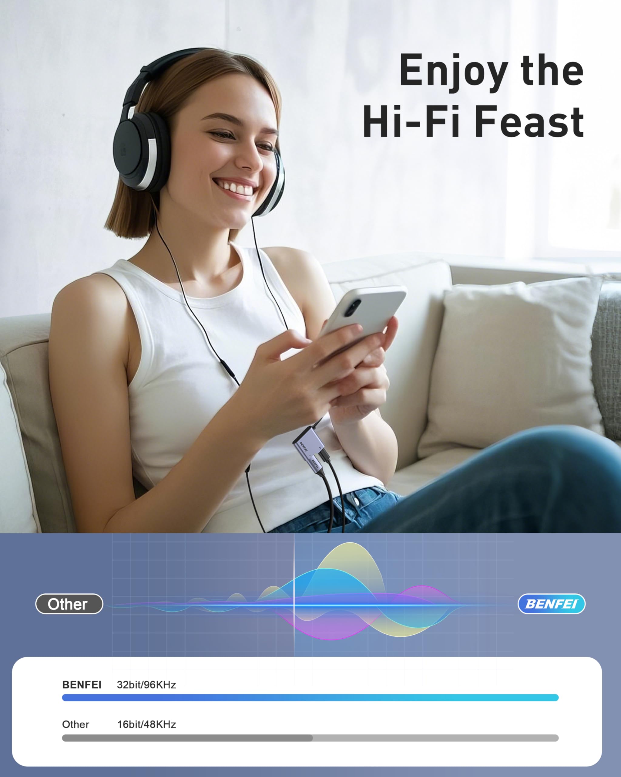 Foto 3 | Divisor Usb C Benfei De 1 Entrada Y 2 Salidas Con Carga Rápida Para Iphone De 60 W - Venta Internacional.