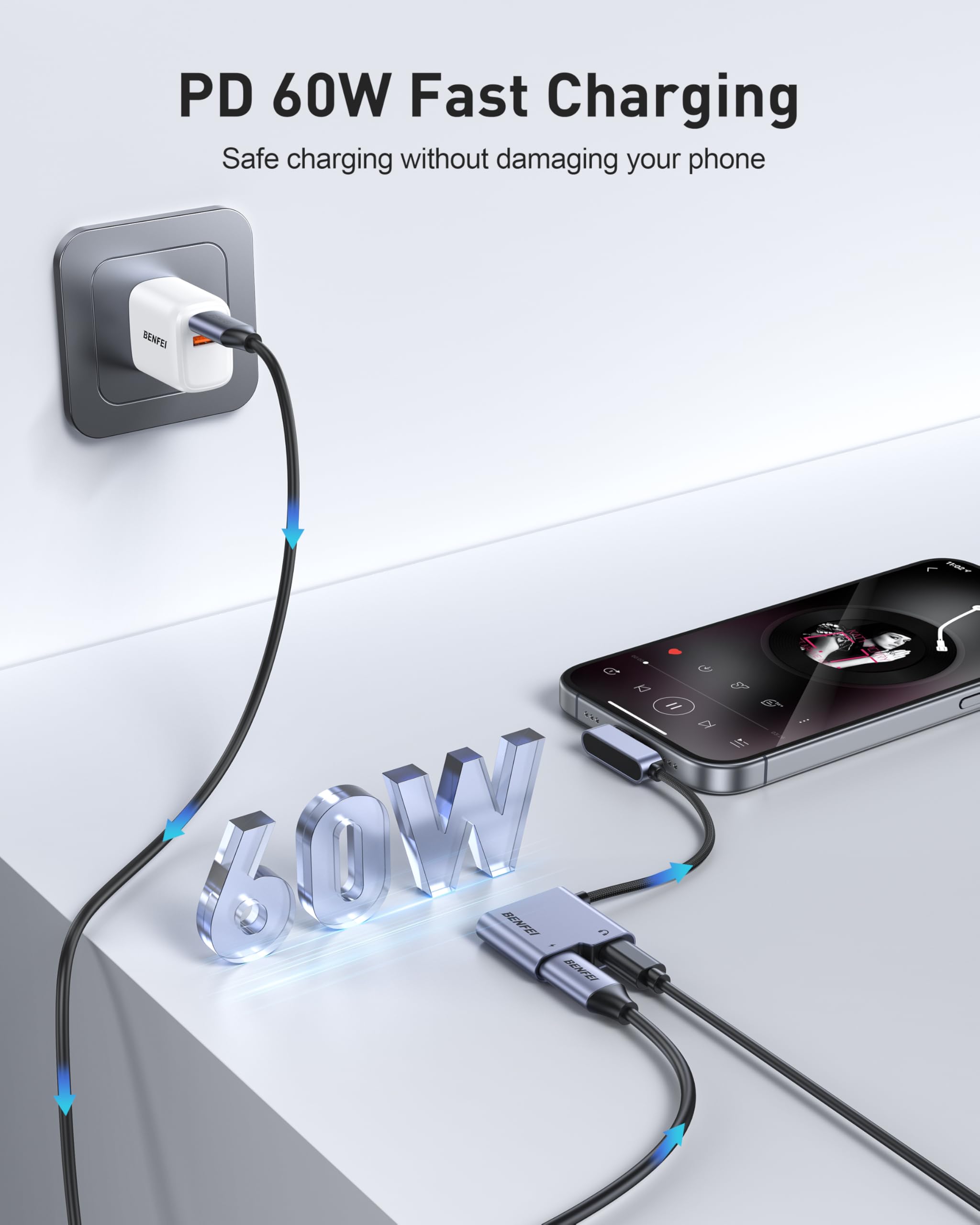 Foto 5 pulgar | Divisor Usb C Benfei De 1 Entrada Y 2 Salidas Con Carga Rápida Para Iphone De 60 W - Venta Internacional.