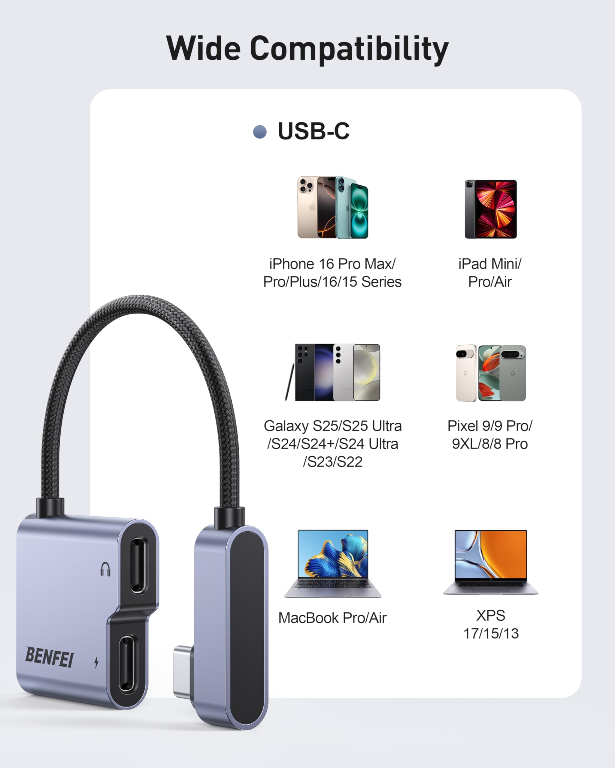 Foto 7 pulgar | Divisor Usb C Benfei De 1 Entrada Y 2 Salidas Con Carga Rápida Para Iphone De 60 W - Venta Internacional.