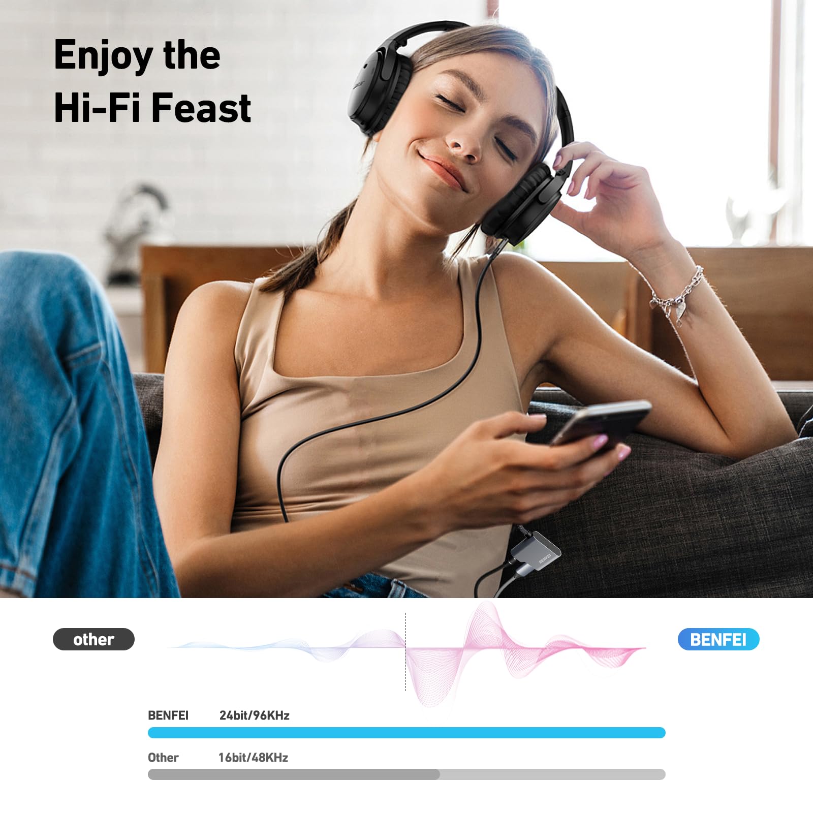 Foto 4 pulgar | Adaptador Usb C A Conector De Audio Benfei Con Carga Rápida De 60 W - Venta Internacional.