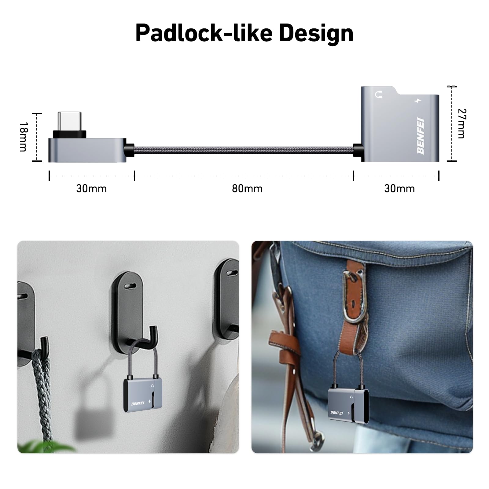 Foto 6 | Adaptador Usb C A Conector De Audio Benfei Con Carga Rápida De 60 W - Venta Internacional.