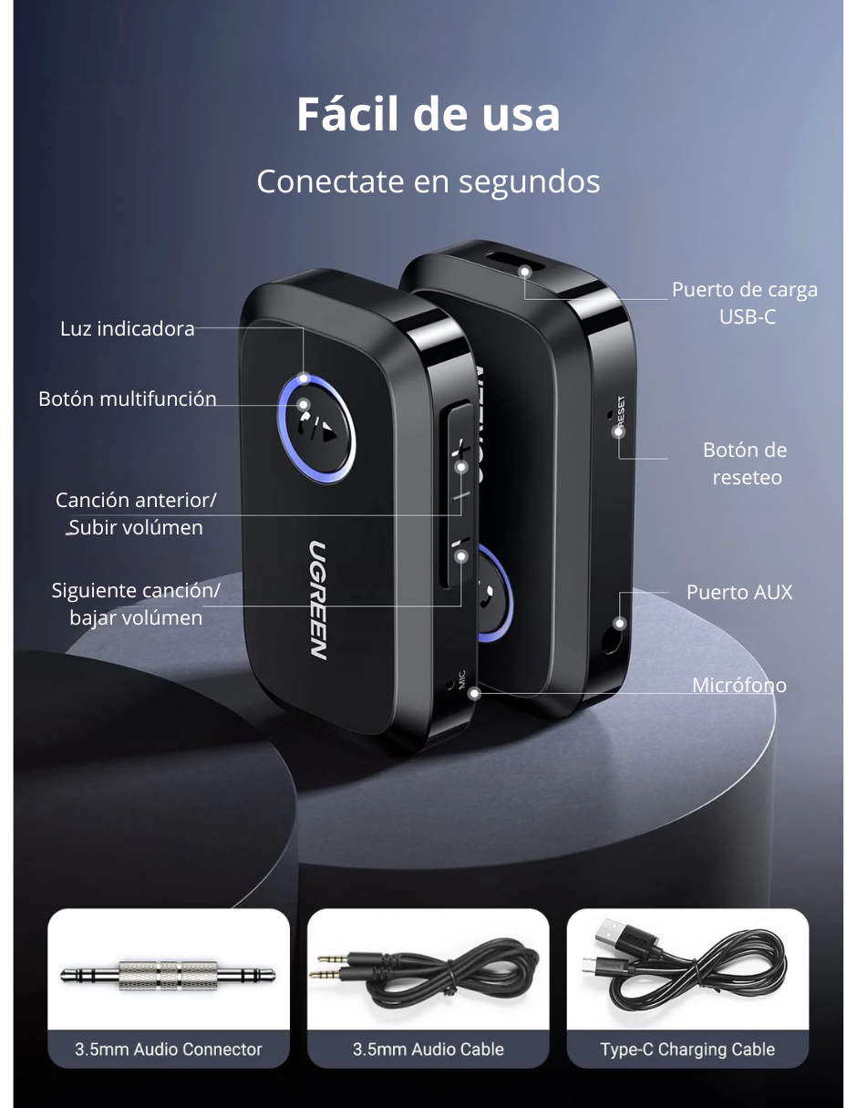 Foto 8 pulgar | Adaptador Bluetooth 5.3 Ugreen Con Conector Aux De 3.5 Mm