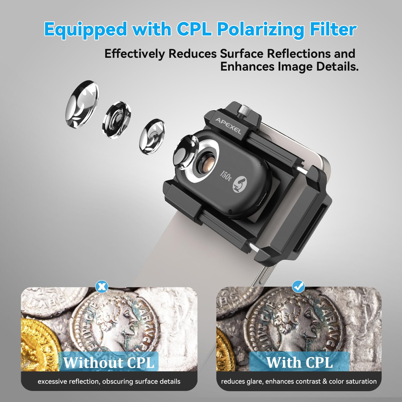 Foto 4 pulgar | Lente De Microscopio Telefónico Apexel 150x Nano Zoom Para Android/iphone - Venta Internacional.