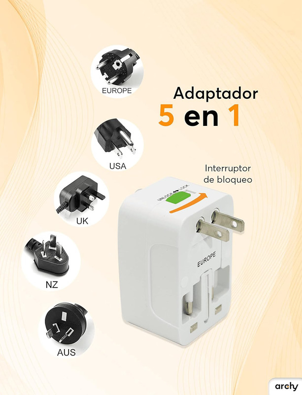 Foto 4 pulgar | Adaptador Enchufe Internacional Archy Combo 2 Universal Viaje Europeo Usa Uk Asia Cargador Compacto