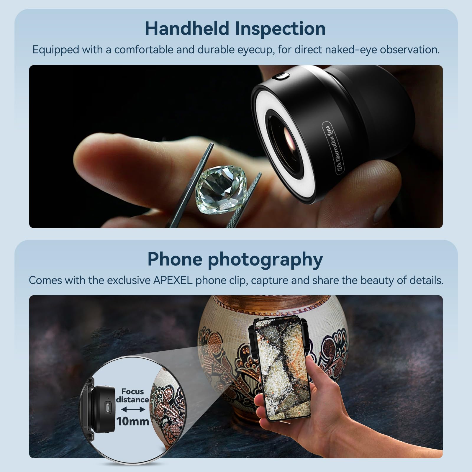 Foto 3 pulgar | Lente Jewelers Loupe Magnifier Apexel 120x Para Teléfono Y Microscopio - Venta Internacional.