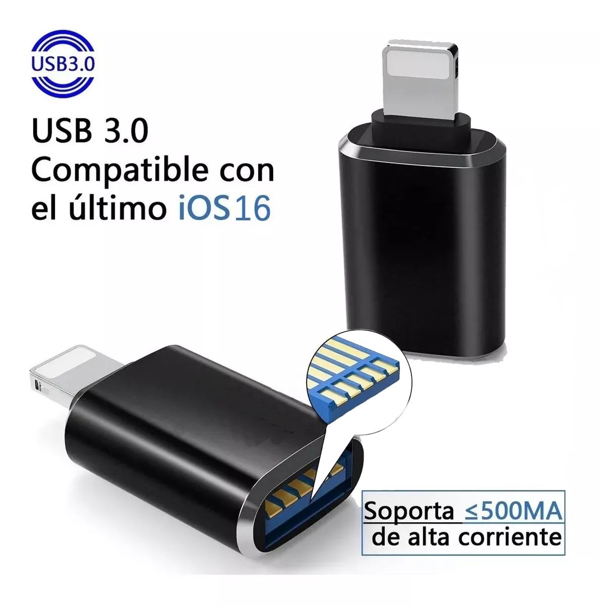 Foto 3 pulgar | Adaptador Elegate Otg Lightning Usb Para IPhone/IPad Otgip color Negro