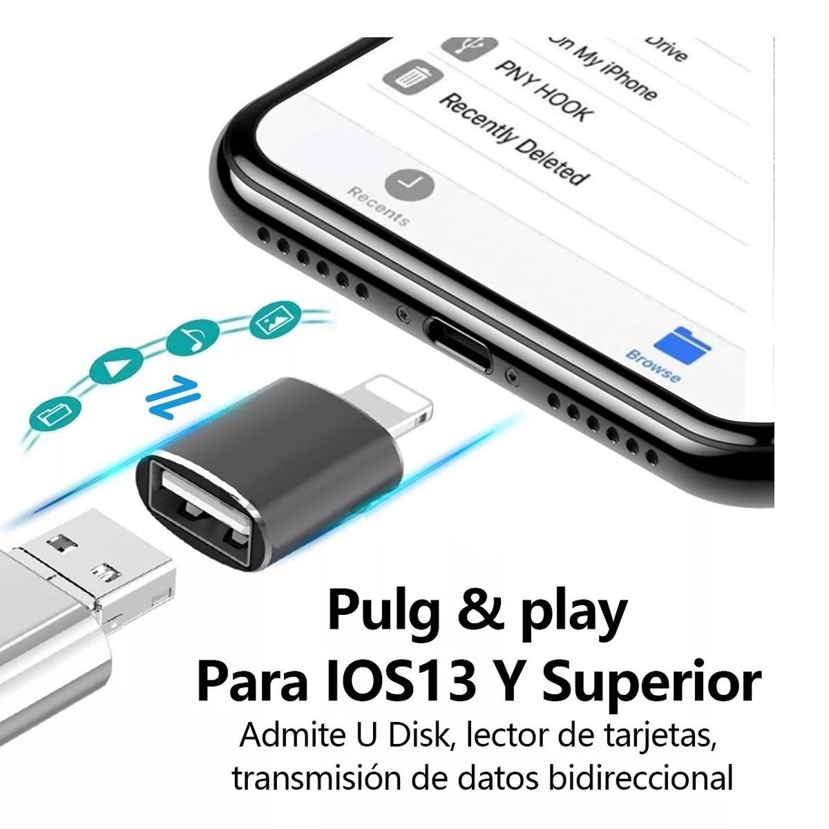 Foto 4 pulgar | Adaptador Elegate Otg Lightning Usb Para IPhone/IPad Otgip color Negro