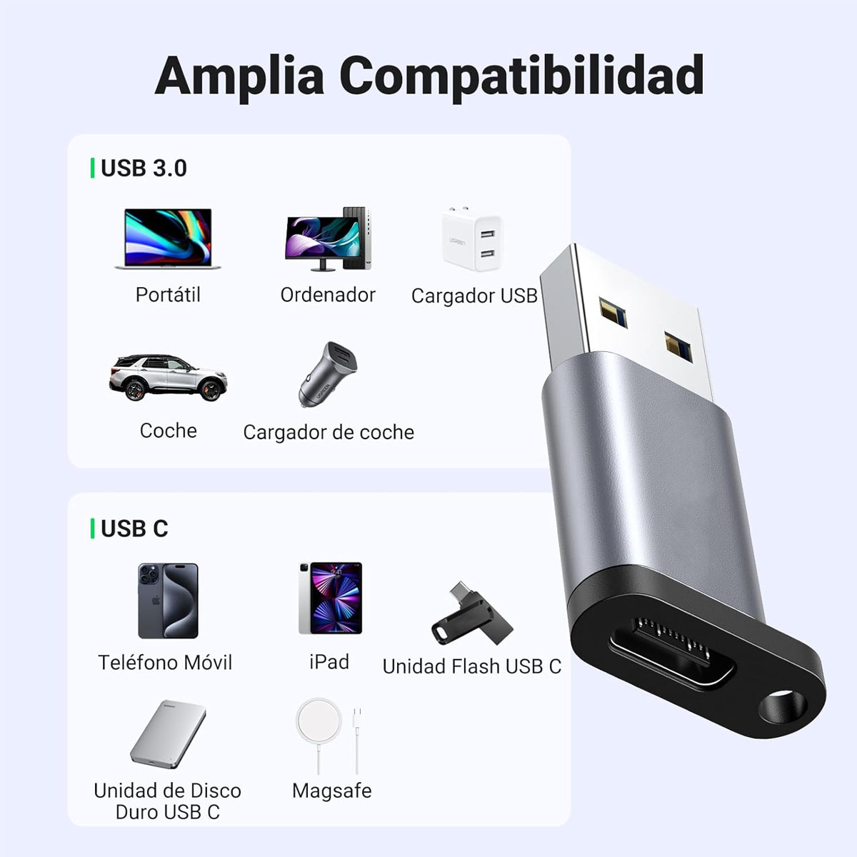 Foto 8 pulgar | Adaptador Otg Tipo C A Usb 3.0 Convertidor Carga Datos Compatible Con Windows/Mac/ Ios/Android