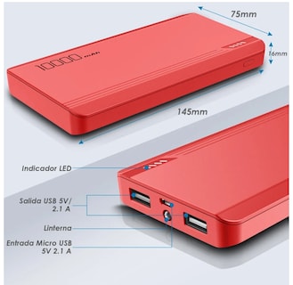 Foto 2 | Batería Portátil 10000mah Carga Rápida Eo Safe Imports Esi-577 Rojo