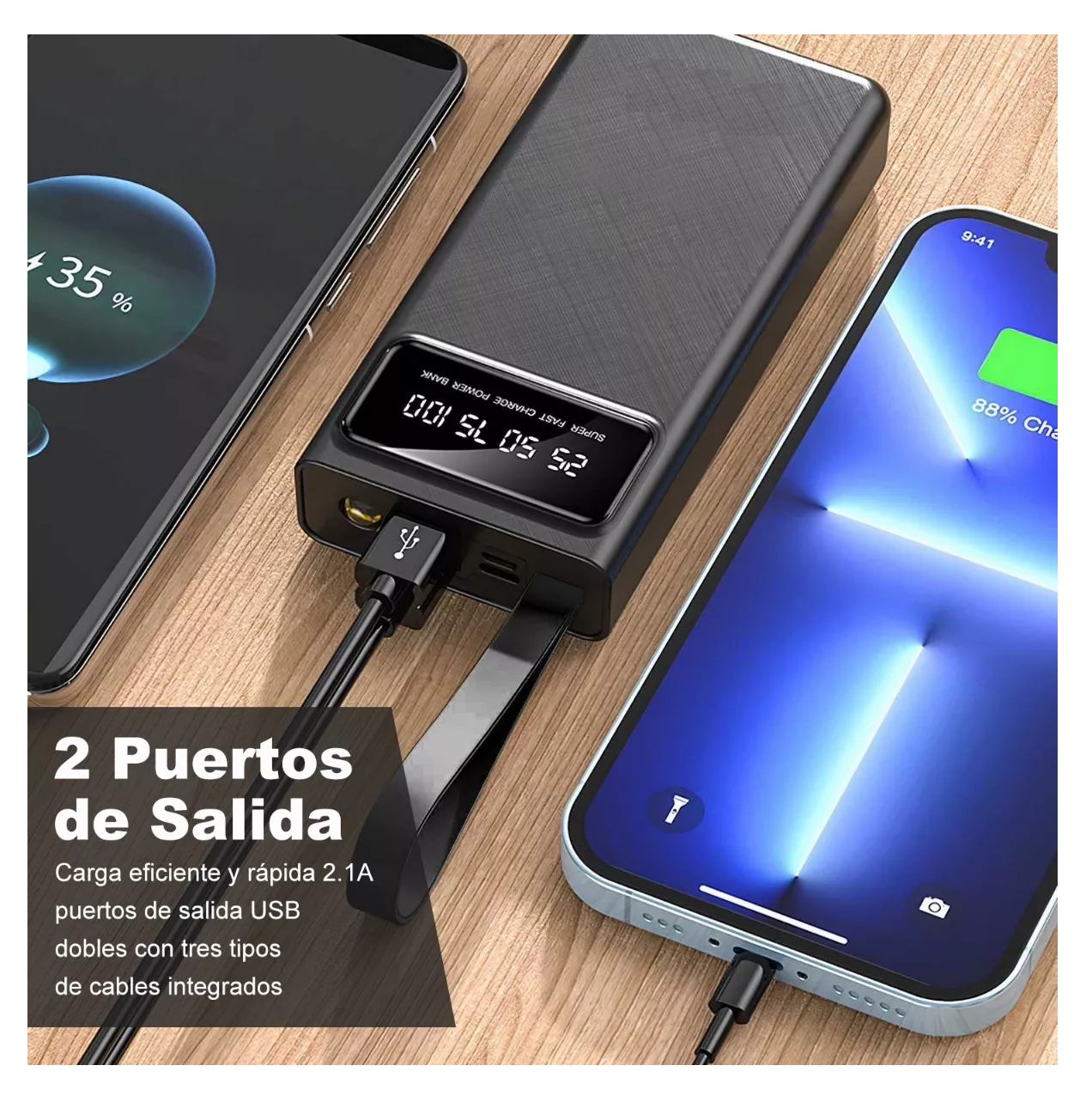 Foto 4 pulgar | Power Bank Portátil Belug 30000mah Dual Puerto Con Linterna color Negro