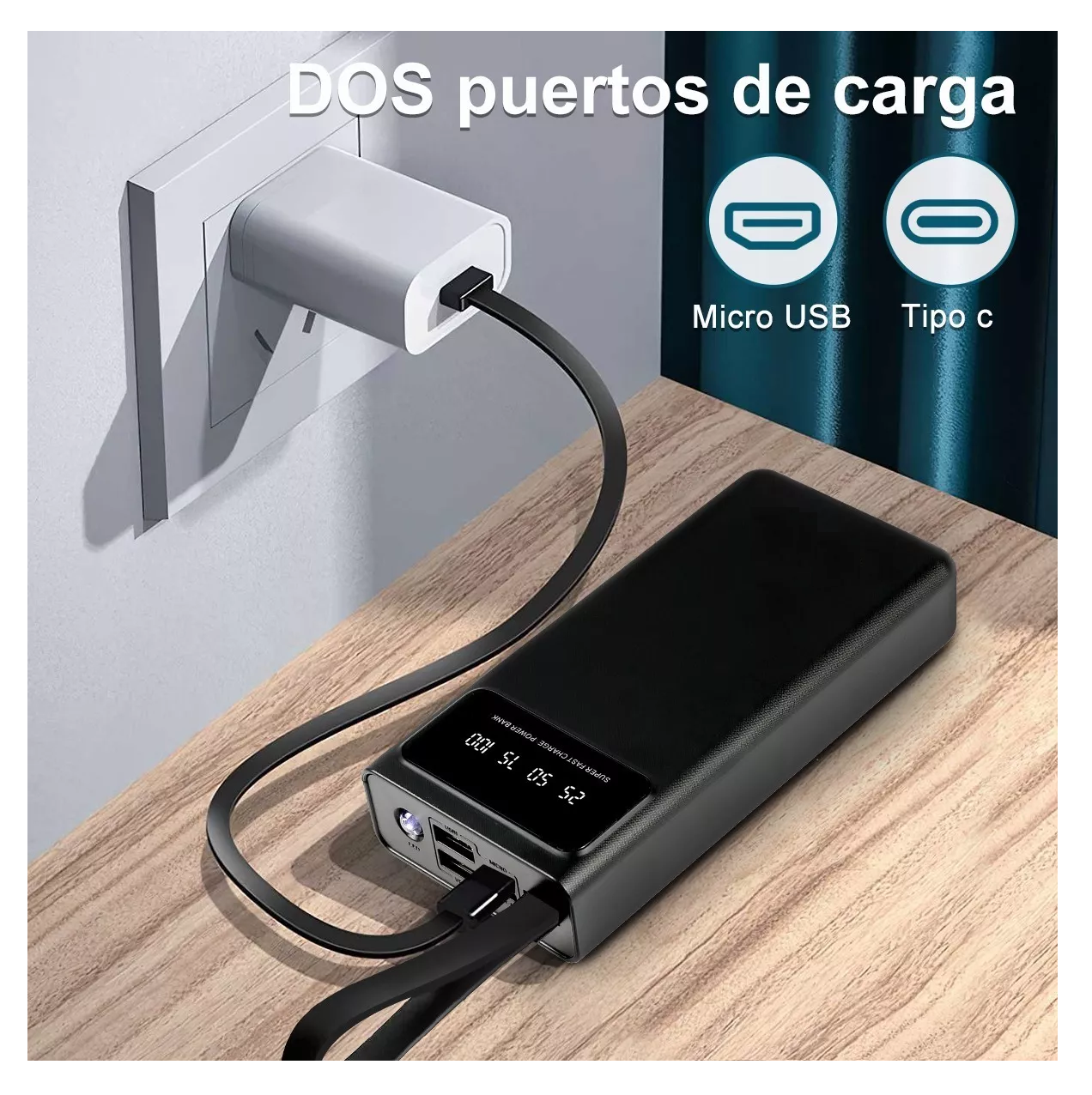 Foto 5 pulgar | Power Bank Portátil Belug 30000mah Dual Puerto Con Linterna color Negro