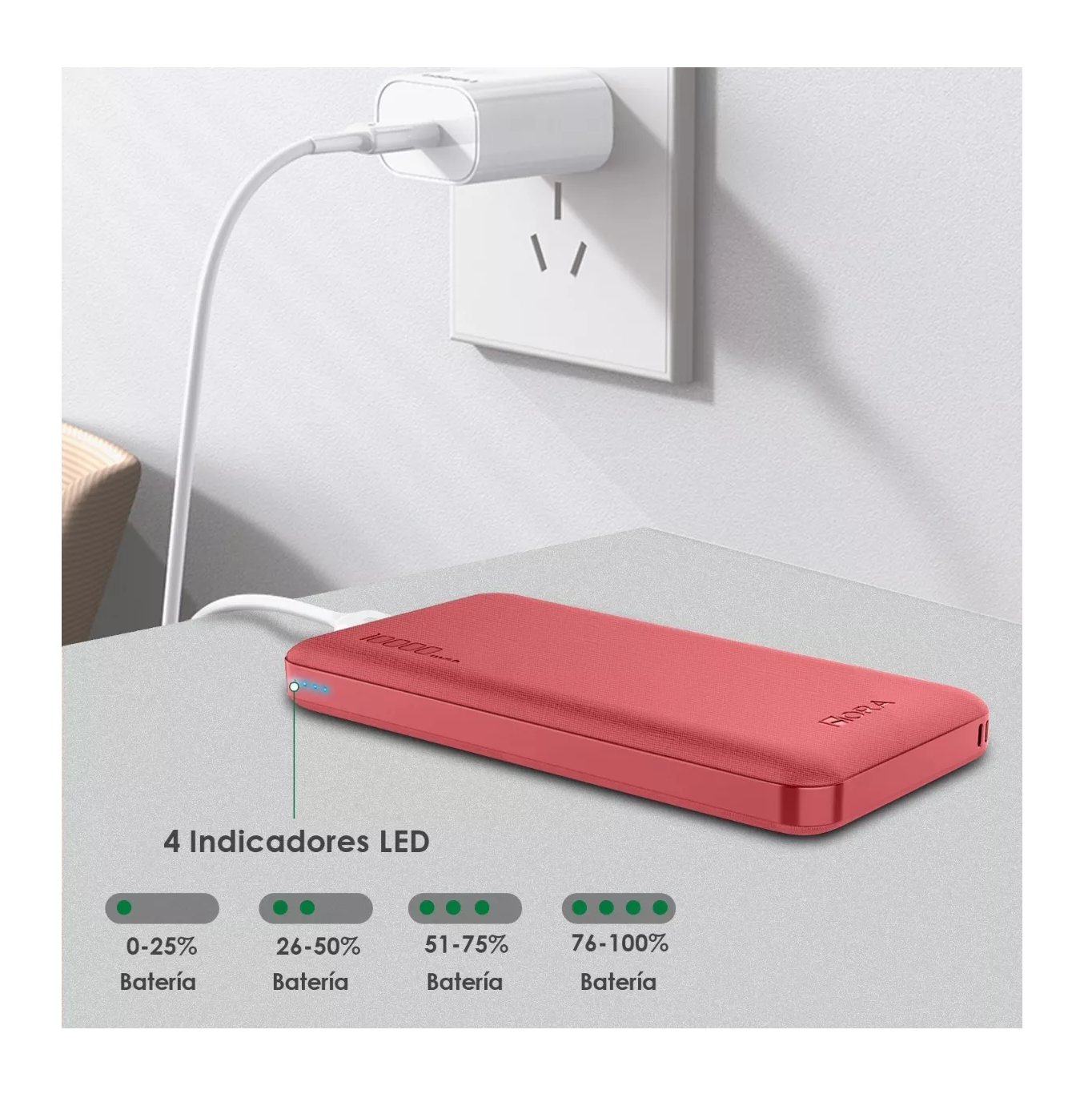 Foto 4 pulgar | Pila Bateria Portatil Power Bank 10000mah Color Rojo