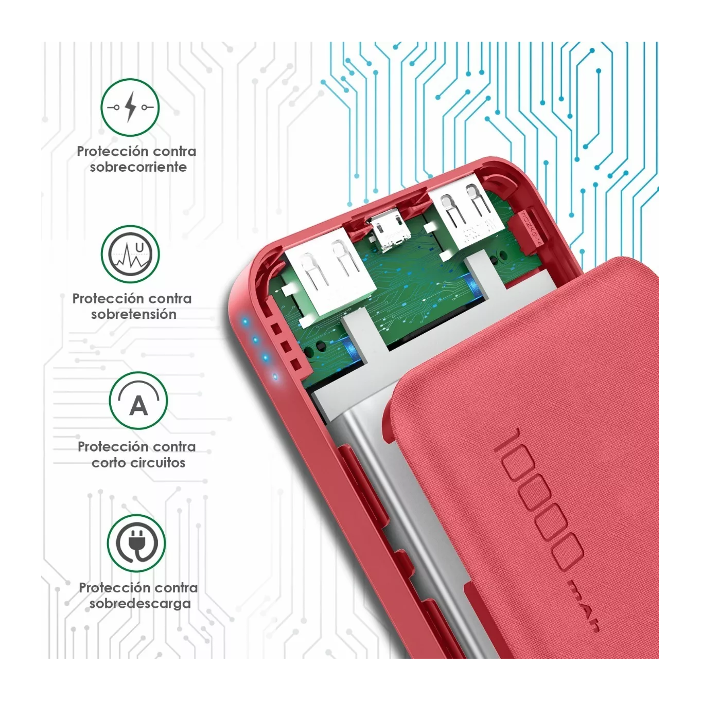 Foto 5 pulgar | Pila Bateria Portatil Power Bank 10000mah Color Rojo