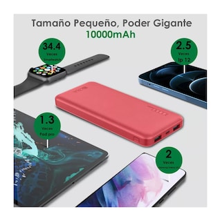 Foto 5 | Pila Bateria Portatil Power Bank 10000mah Color Rojo