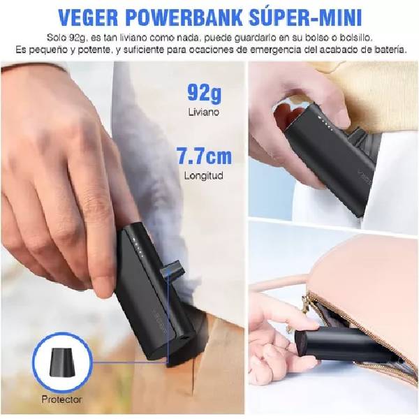 Foto 5 pulgar | Power Bank Veger 5000 Mah 20w Color Negro Tipe C