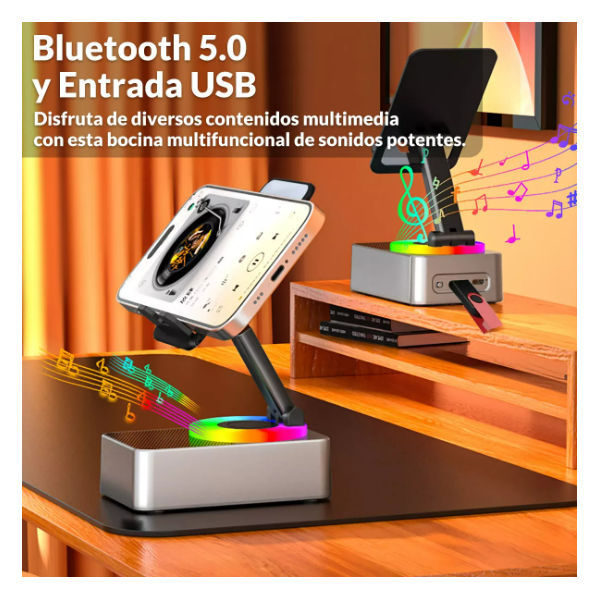 Foto 5 pulgar | Bocina Bluetooth Portátil Con Soporte Para Celular Y Carga