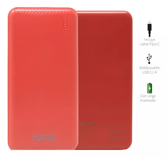 Foto 1 | Power Bank 10000 Mah Carga 2.1 Entrada Y Salida Tipo C Rojo