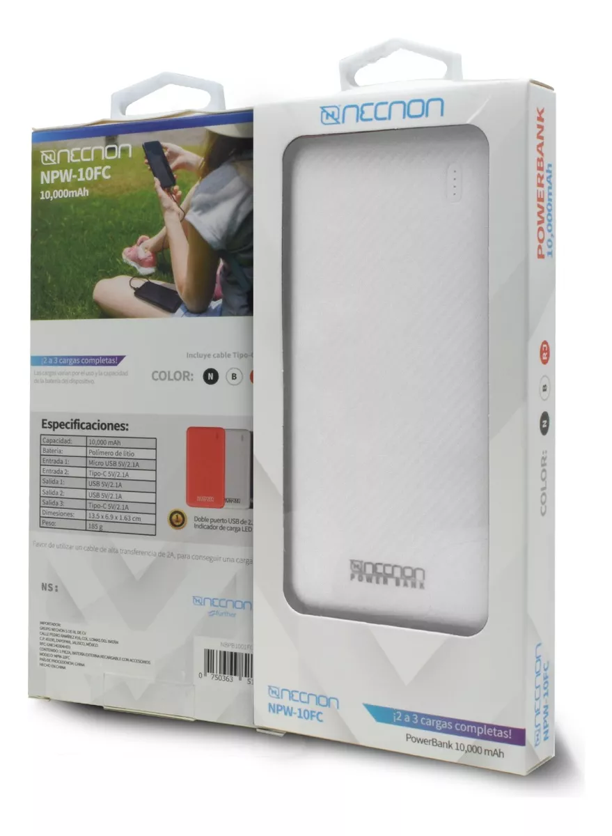 Foto 5 pulgar | Power Bank 10000 Mah Carga 2.1 Entrada Y Salida Tipo C Blanco