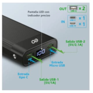 Foto 2 | Batería Portátil 20000mah Carga Rápida Eo Safe Imports Esi-2027-1 Negro