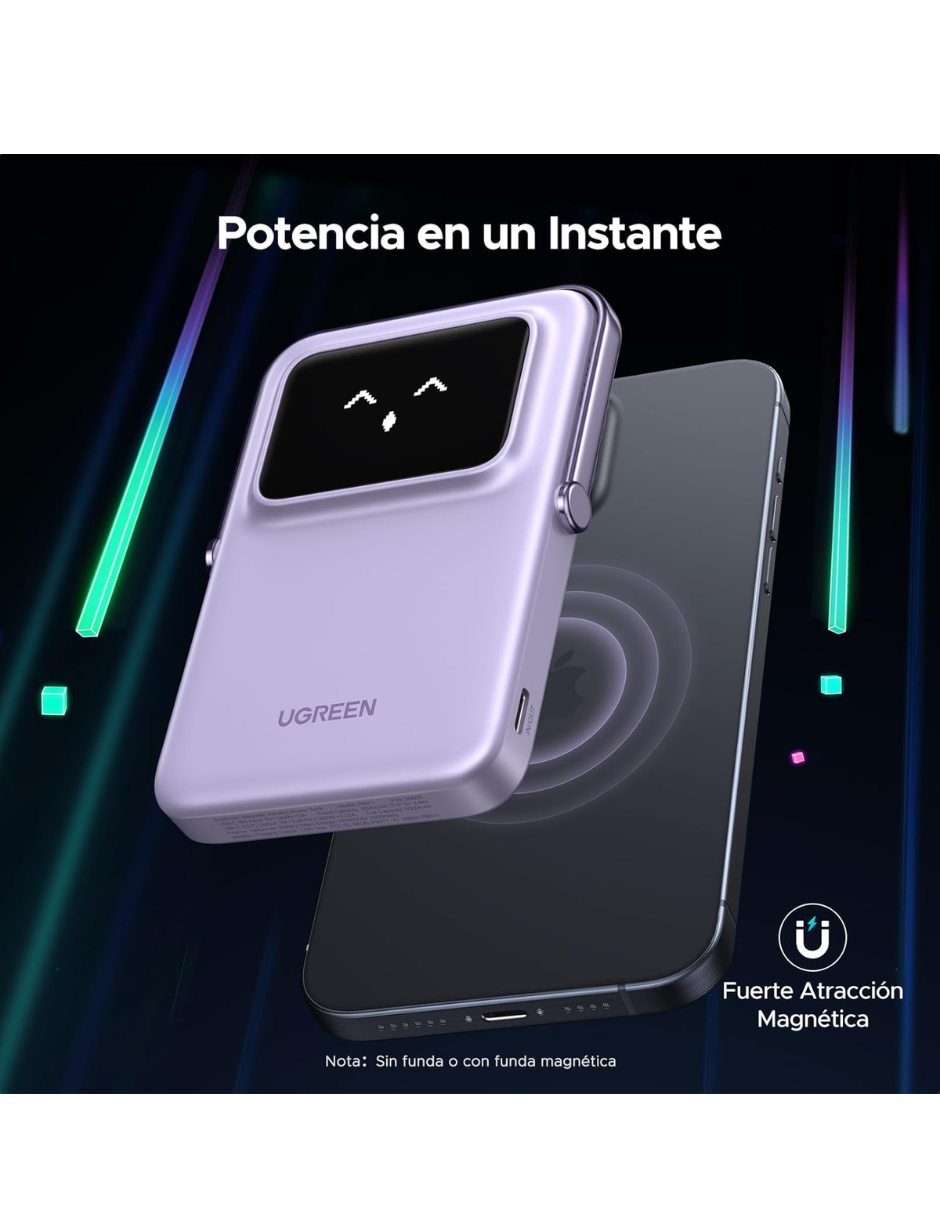 Foto 4 pulgar | Batería Portatil Magsafe 7.5w  Mini 10,000mah Ugreen Con Pantalla Tft Morado