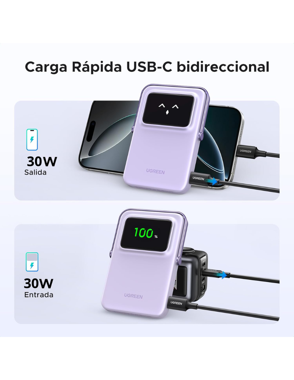 Foto 5 pulgar | Batería Portatil Magsafe 7.5w  Mini 10,000mah Ugreen Con Pantalla Tft Morado
