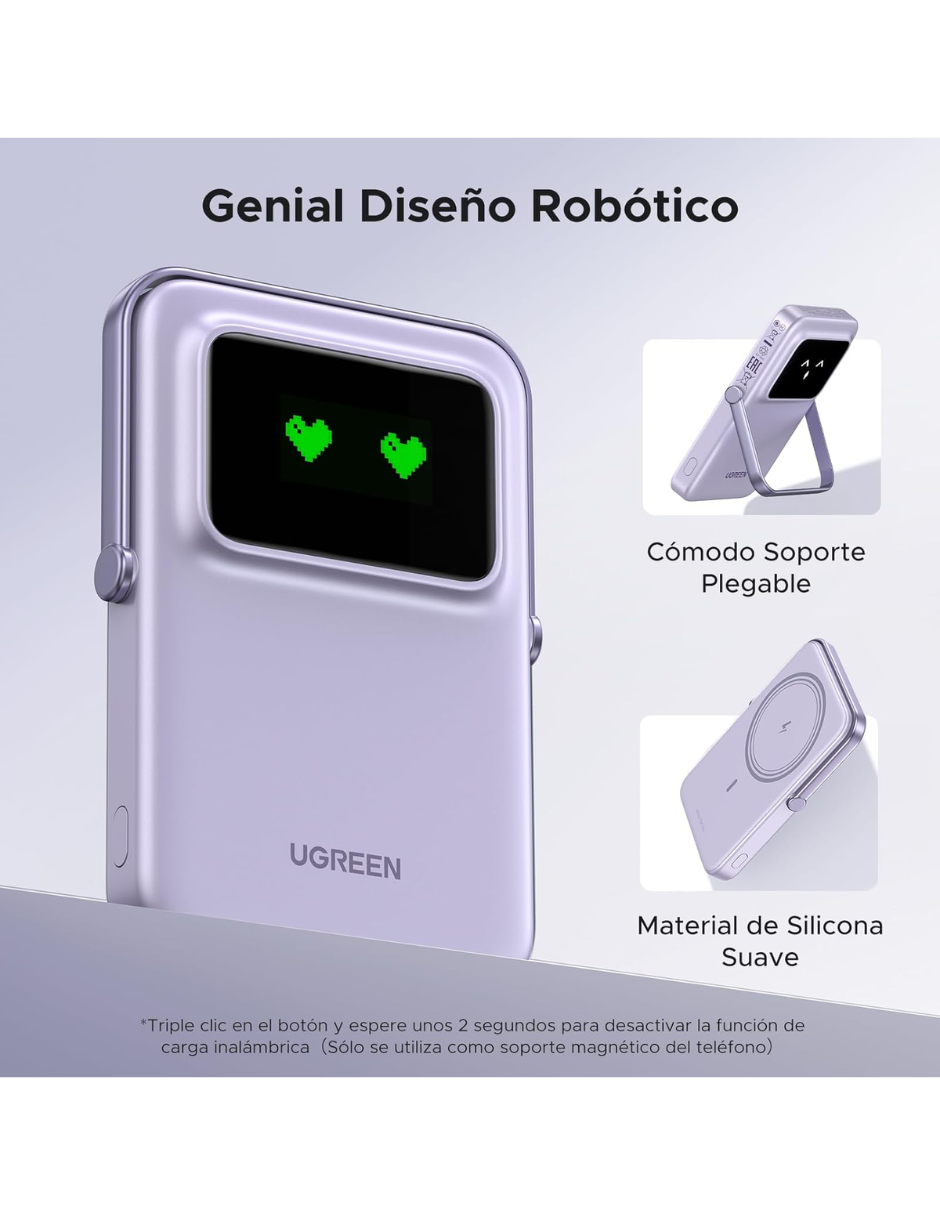 Foto 5 | Batería Portatil Magsafe 7.5w  Mini 10,000mah Ugreen Con Pantalla Tft Morado