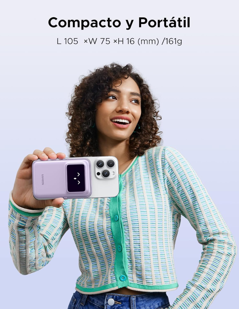 Foto 9 pulgar | Batería Portatil Magsafe 7.5w  Mini 10,000mah Ugreen Con Pantalla Tft Morado