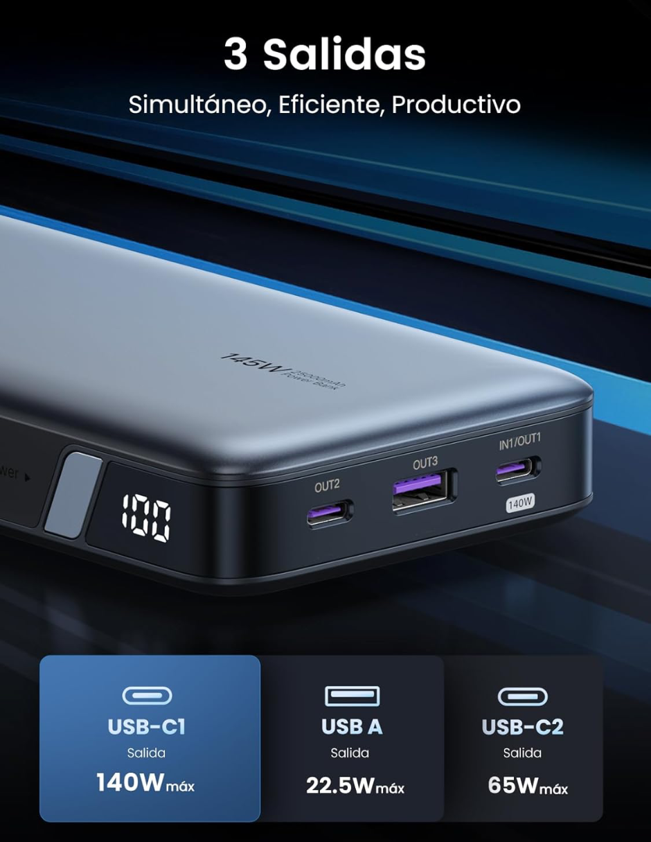 Foto 6 pulgar | Batería Portatil 25,000 Mah Pb720 Ugreen 145w Con Pantalla Digital