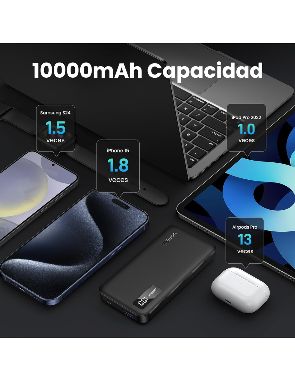 Foto 4 pulgar | Batería Portatil 10,000mah Pb311 Ugreen Usb C 20w Pantalla Led Negro