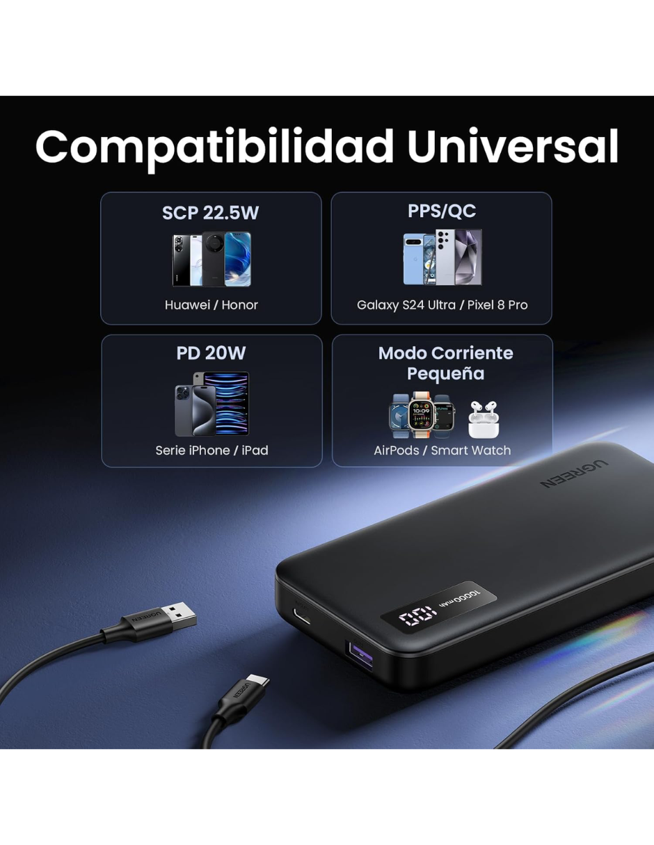 Foto 5 pulgar | Batería Portatil 10,000mah Pb311 Ugreen Usb C 20w Pantalla Led Negro