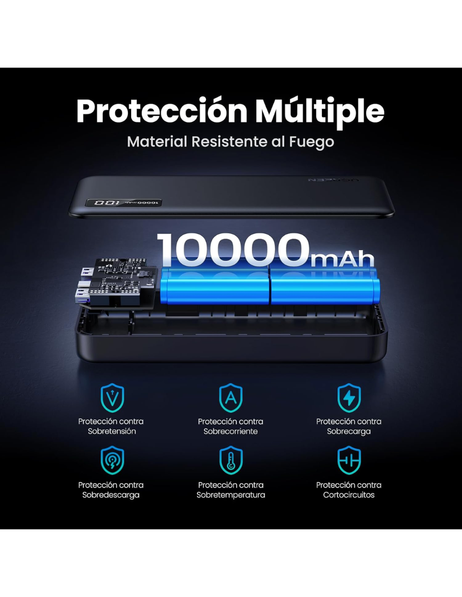 Foto 7 pulgar | Batería Portatil 10,000mah Pb311 Ugreen Usb C 20w Pantalla Led Negro