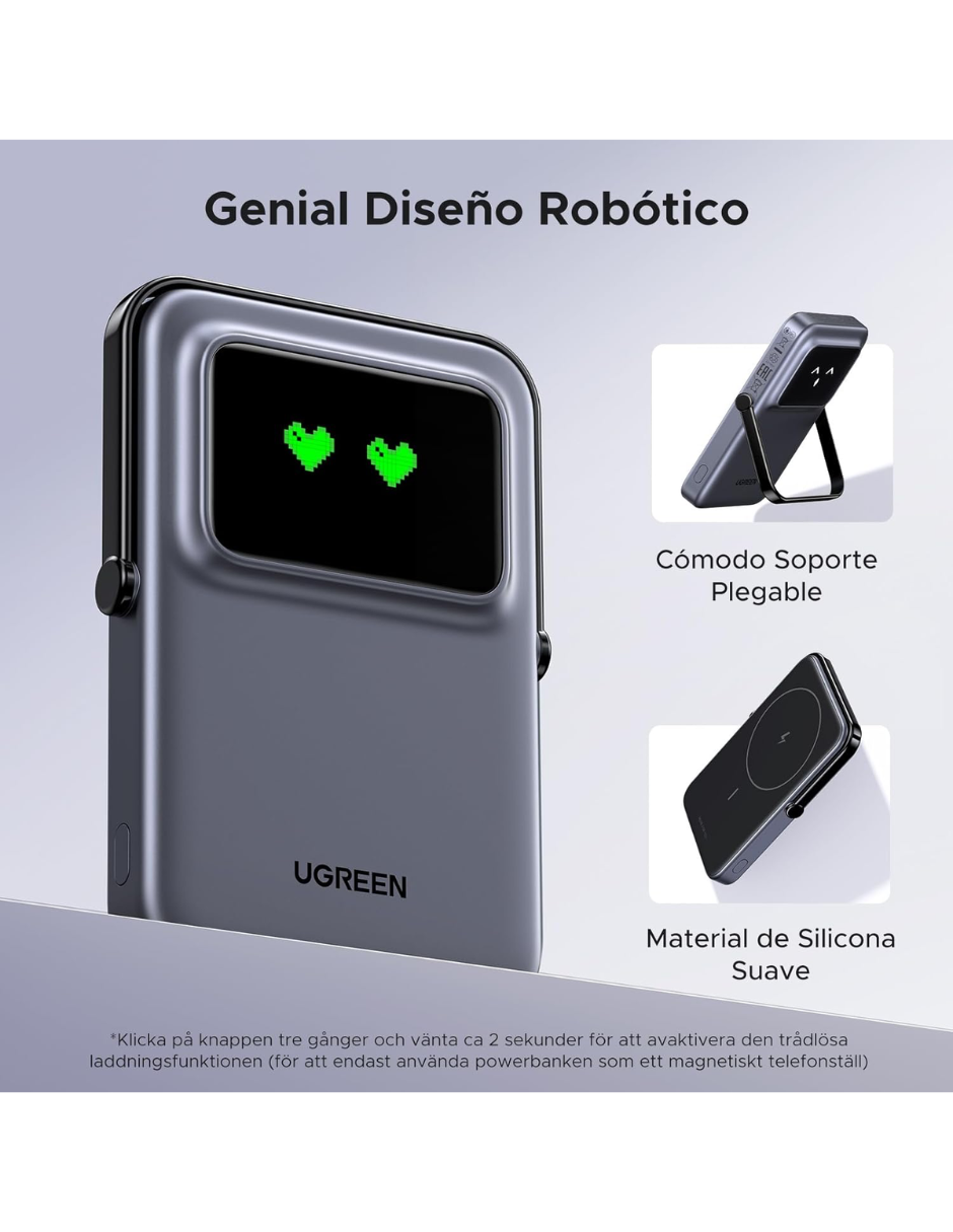 Foto 6 pulgar | Batería Portatil Magsafe 7.5w Mini 10,000mah Ugreen Con Pantalla Tft Gris
