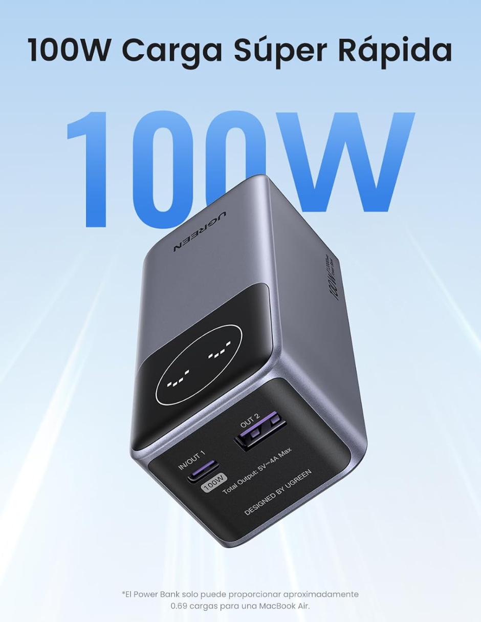 Foto 5 | Batería Portatil Nexode 12,000 Mah Ugreen 100w Pantalla Digital Gris