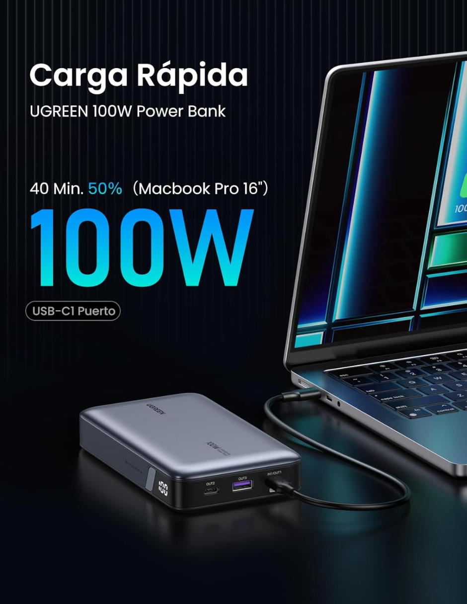 Foto 4 pulgar | Batería Portatil 20,000 Mah Pb720 Ugreen 100w Con Pantalla Digital