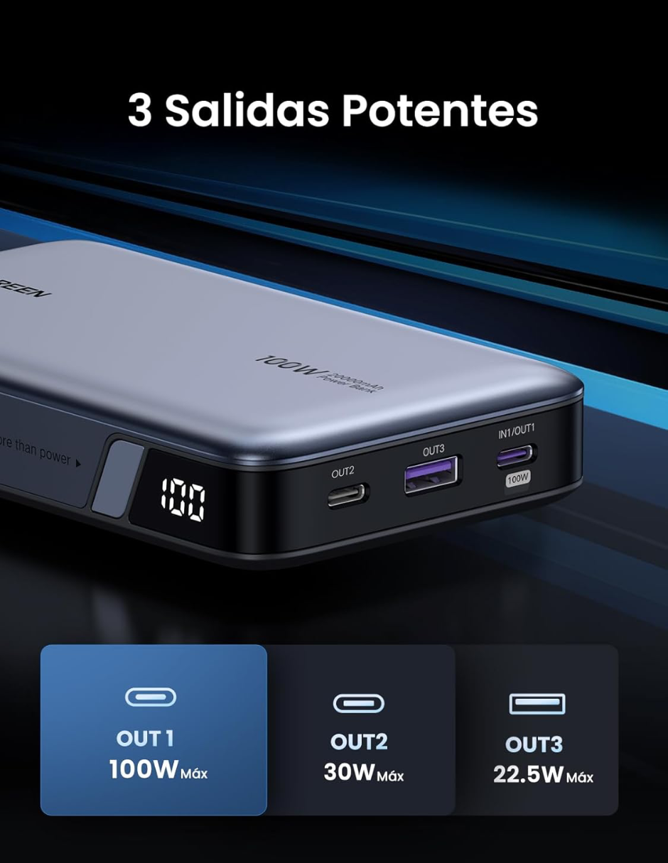 Foto 5 pulgar | Batería Portatil 20,000 Mah Pb720 Ugreen 100w Con Pantalla Digital