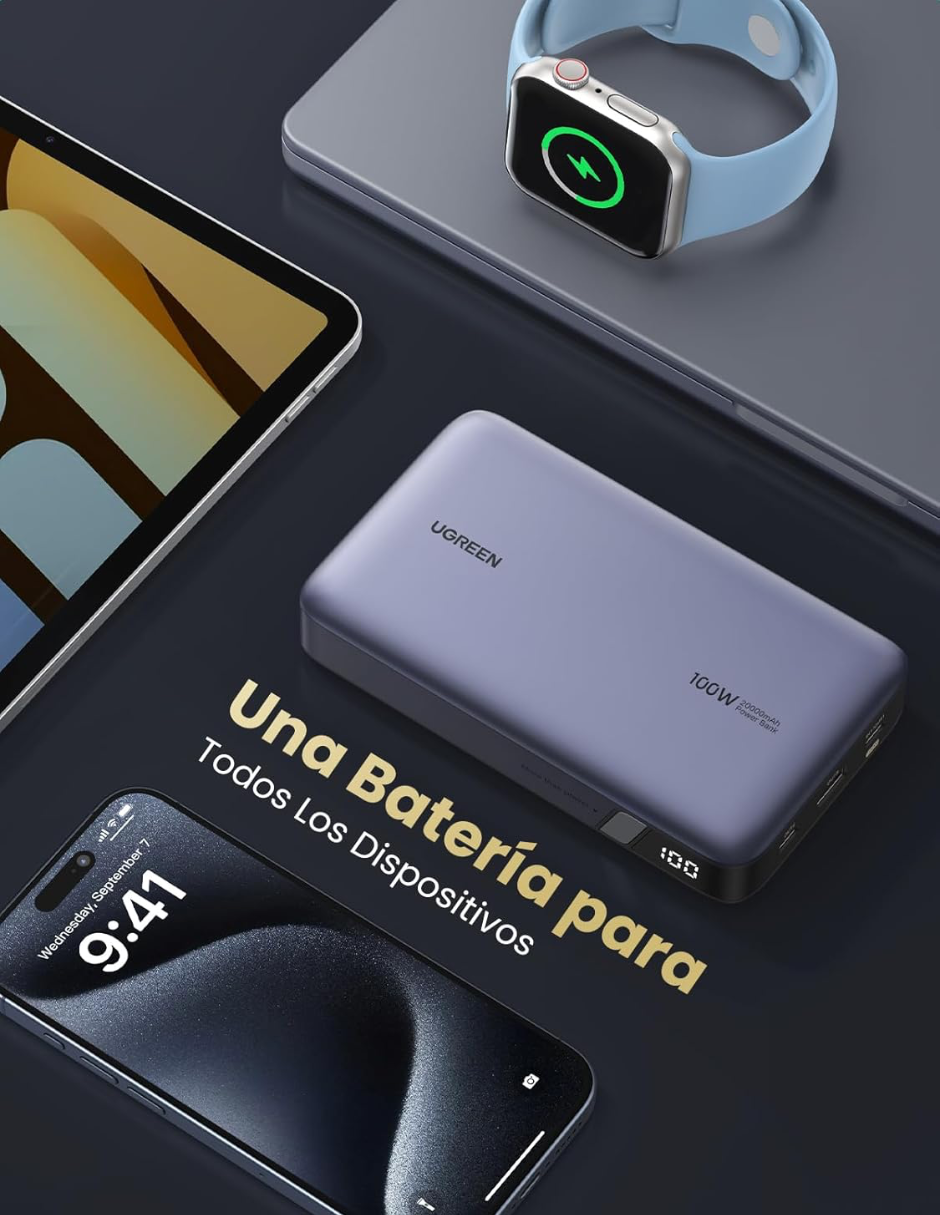 Foto 8 pulgar | Batería Portatil 20,000 Mah Pb720 Ugreen 100w Con Pantalla Digital